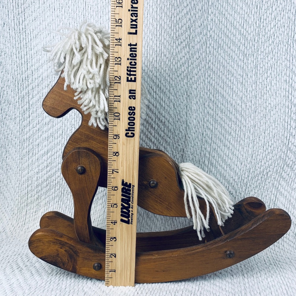 Vtg Rocking Horse Brown Wooden Yarn Mane Rustic Decor Moveable Articulated USA - Picture 6 of 8